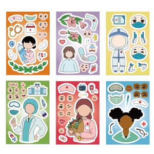 Detailed view of DIY nurse stickers featuring interchangeable facial expressions and medical tools
