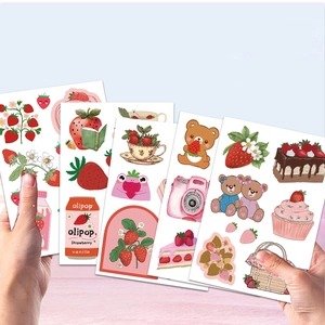 Set of 8 cute strawberry aesthetic stickers for scrapbooking and DIY water bottle decor