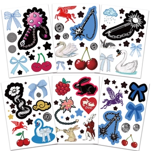 Swan aesthetic collage stickers set with diverse retro and cartoon designs for DIY