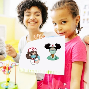 Creative DIY nurse stickers for kids featuring cartoon faces and professional medical tools
