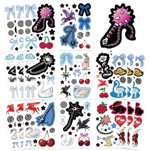 Detail of 8 swan aesthetic collage stickers for DIY scrapbooking with gothic and cute motifs
