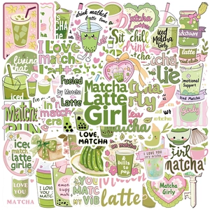 Matcha Aesthetic Waterproof Stickers Decorative Cartoon Decals For Laptop Scrapbook Journal DIY Stationery Accessories