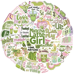 50-piece set of fresh matcha-themed aesthetic stickers for journals and laptops