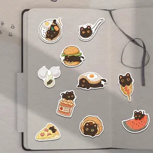50 pieces of waterproof black cat and food stickers for laptop and DIY decoration
