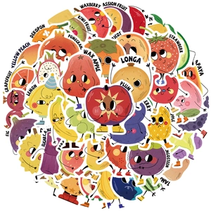 50 creative cartoon fruit stickers for kids featuring personified designs on white background