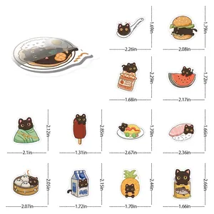 Size chart for 50 pieces of waterproof black cat food graffiti stickers for DIY laptop