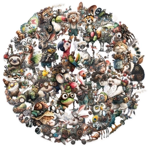 50 adesivi in PET animali steampunk per decorare cover di cellulari e notebook