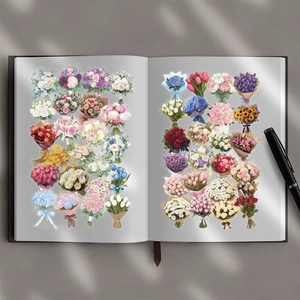 Set d'autocollants PET fleurs colorées pour décoration esthétique de carnets et cadeaux