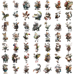 50 adesivi animali steampunk con ingranaggi e ali per decorazione laptop fai-da-te