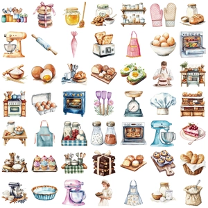 50pcs waterproof PET transparent watercolor baking stickers for DIY scrapbooks and laptops