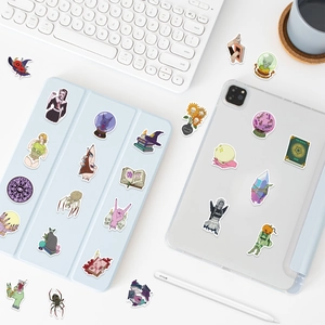 50 Gothic witch aesthetic stickers for laptop featuring skulls, potions and crystals