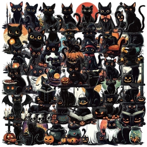 Halloween Black Cat Stickers Transparent PET Waterproof DIY Decals For Phone Case Laptop Luggage Fridge Party Decoration