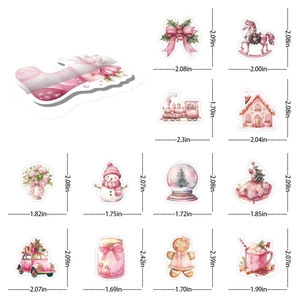 Detailed view of pink watercolor Christmas stickers with various festive holiday motifs