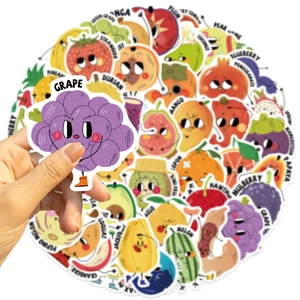 Set of 50 waterproof cartoon fruit reward stickers with cute faces for laptops and guitars