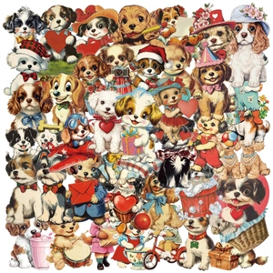 Collection of 50 vintage American puppy PET stickers for DIY scrapbooks and suitcases