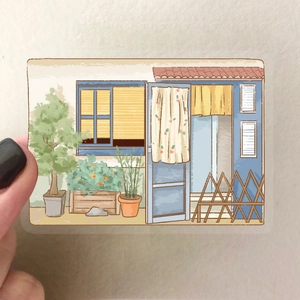 50pcs healing scenery PET stickers featuring cozy Japanese style residential illustration