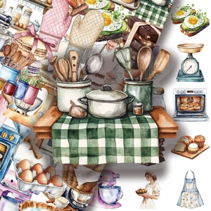 50 pieces of waterproof PET cartoon baking stickers featuring ovens, mixers and bread