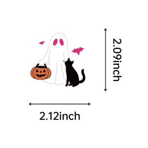 Set of 50 pink creative Halloween stickers featuring ghost, pumpkin, and cat motifs