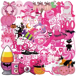 Creative Pink Halloween Stickers PET Waterproof Skull Pumpkin Ghost Decals For DIY Scrapbook Journal Party Decoration