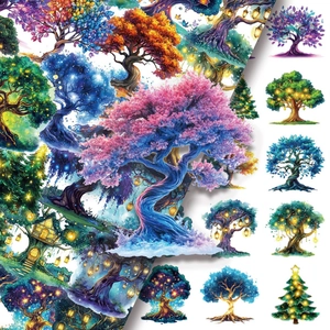 Autocollants PET Arbre Magique Imperméables Transparents Décoratifs Pour Scrapbooking Journaling Coque Téléphone Bricolage Style Forêt Fantastique