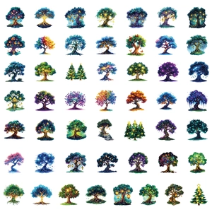 Détail de 49 autocollants PET d'arbres magiques avec des couleurs vives et féeriques