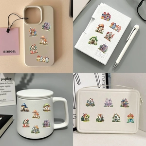 Set of 50 waterproof cartoon fairy mushroom house PET stickers for DIY scrapbooking decor
