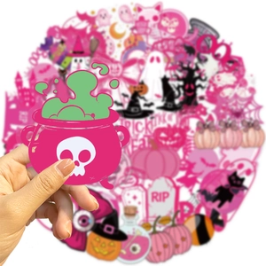 50 pieces of pink Halloween cartoon stickers made of waterproof transparent PET material