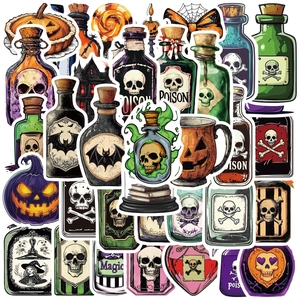 50-piece set of Halloween magic potion stickers featuring pumpkins and skulls for DIY crafts