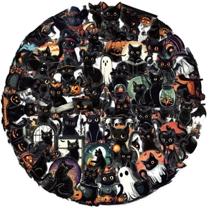 50 pieces of waterproof Halloween black cat transparent PET stickers for DIY decoration