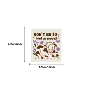 Cute cartoon cow sticker with motivational quote and clear size dimensions in inches