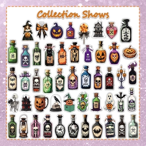 Collection of Halloween potion bottle and ghost stickers for DIY water bottle decoration