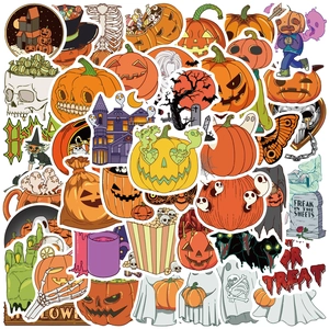 50Pcs Halloween Cartoon Sticker Pack Waterproof PVC Pumpkin Ghost Decals For Laptop Water Bottle Skateboard Party Decor