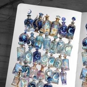50pcs creative moon phase bottle stickers for DIY scrapbooking and luggage decoration
