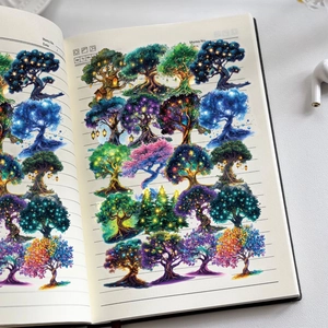 50 autocollants PET d'arbres magiques colorés pour journaux et décoration de gourdes