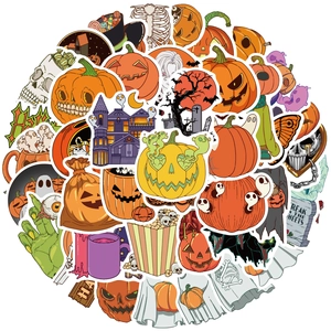 50pcs Halloween cartoon stickers set with pumpkin and ghost designs for party decoration