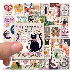 Aesthetic motivational stickers featuring cat and butterfly illustrations on matte paper