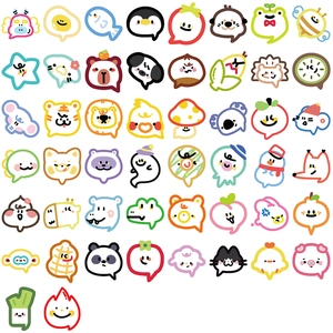 Lot de 50 autocollants bulles de dessin animé en PET imperméables motifs animaux et repas