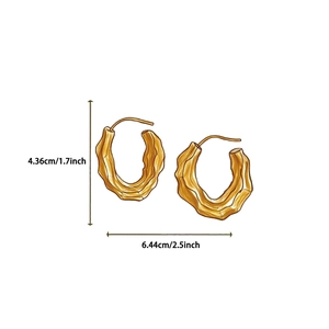 Golden bamboo texture open hoop earrings with 4.36cm height and 6.44cm width measurements
