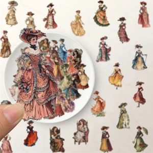 Detailed view of vintage Victorian lady stickers with high-quality printing for DIY crafts