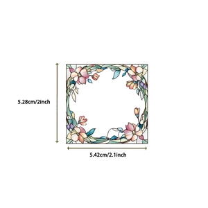 Autocollant PET de style vitrail rétro avec fleurs roses et dimensions de 5cm environ