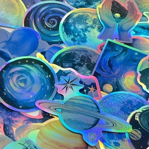 50pcs holographic laser space stickers for guitar laptop and luggage decoration