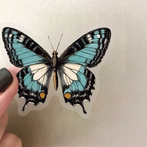 Vintage blue butterfly PET sticker for DIY scrapbooking and water bottle decoration