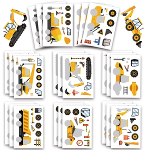8 Feuilles Autocollants de Véhicule de Construction Bricolage pour Enfants Étanche Excavatrice Camion Autocollants de Dessin Animé Puzzle Collage