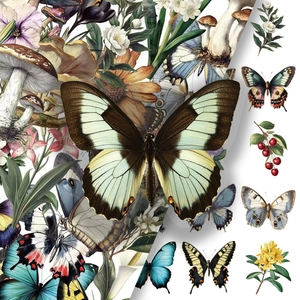 50 vintage forest stickers with butterflies and mushrooms for DIY scrapbook decoration
