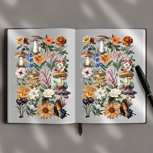 50pcs vintage nature PET stickers with butterflies and mushrooms on a notebook