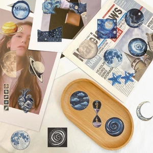 50pcs blue space cosmic laser stickers featuring planets and astronauts for DIY decor