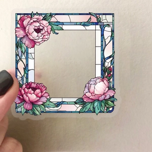 Autocollants PET vintage style vitrail avec motif de pivoines roses et papillons