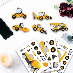 Lot de stickers de véhicules de chantier de dessin animé pour fête d'enfants DIY