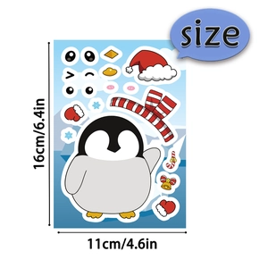 Detailed dimension guide showing the 11x16cm size of the DIY penguin puzzle sticker