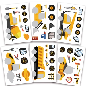 Lot de 6 planches d'autocollants de chantier avec pelleteuses et grues pour enfants